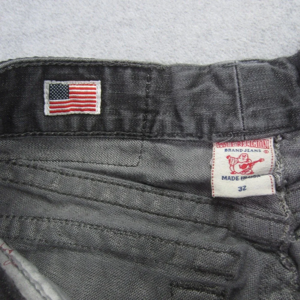True Religion Jeans Mens 32x30.5‎ Gray Ricky Straight Leg Flap Pocket Denim USA